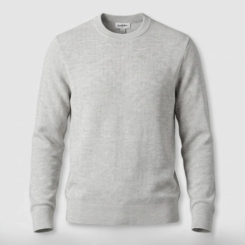Goodfellow Mens Large Gray Sweater Crewneck Textured Cotton Blend Knit